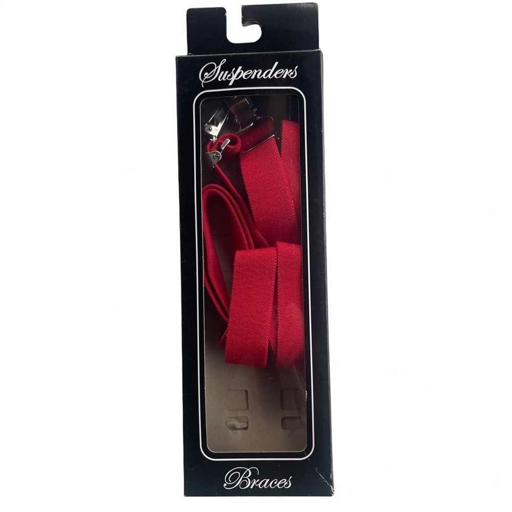 Men’s Red Y-Back Stretch Suspenders Adjustable Straps Metal Anti Slip Pin Clips